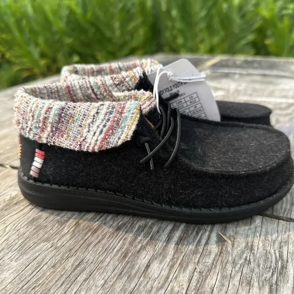Hey Dude Wendy Fold Youth Baja Black Slip On Youth YD 12 NWB 970